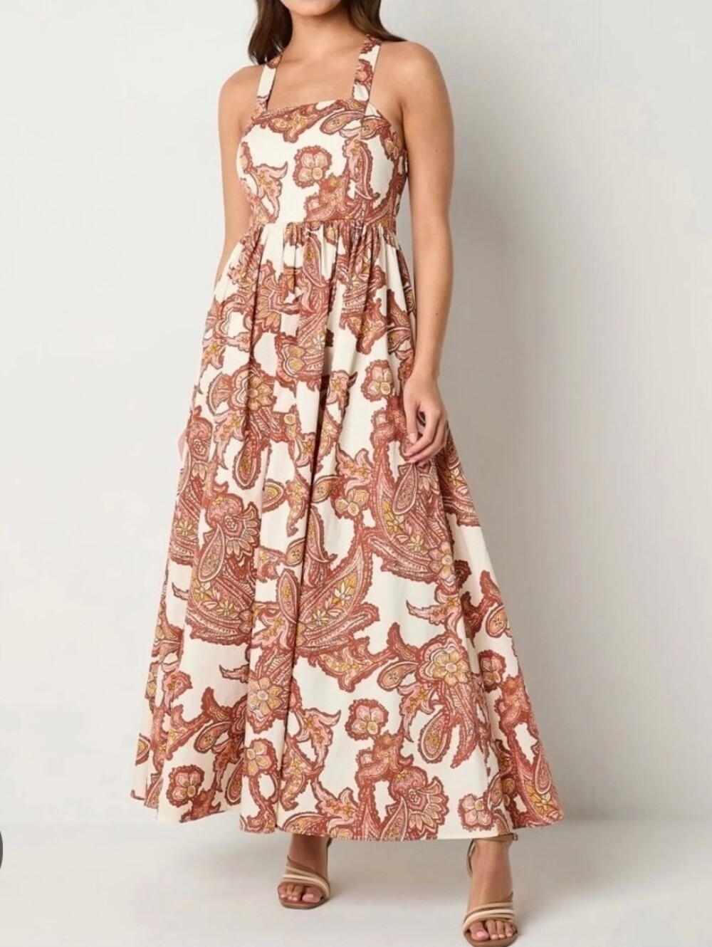 Worthington, cotton blend maxi dress Smocked Back beautiful paisley print XL NWT